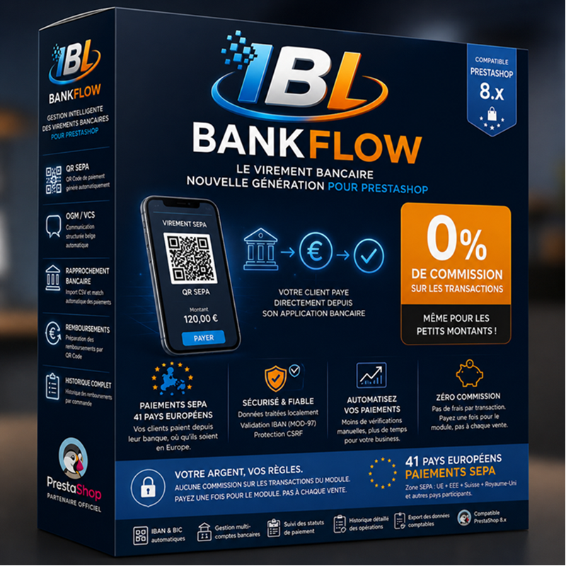 Module PrestaShop Virement Bancaire – QR Code SEPA, OGM Belgique & Rapprochement Automatique